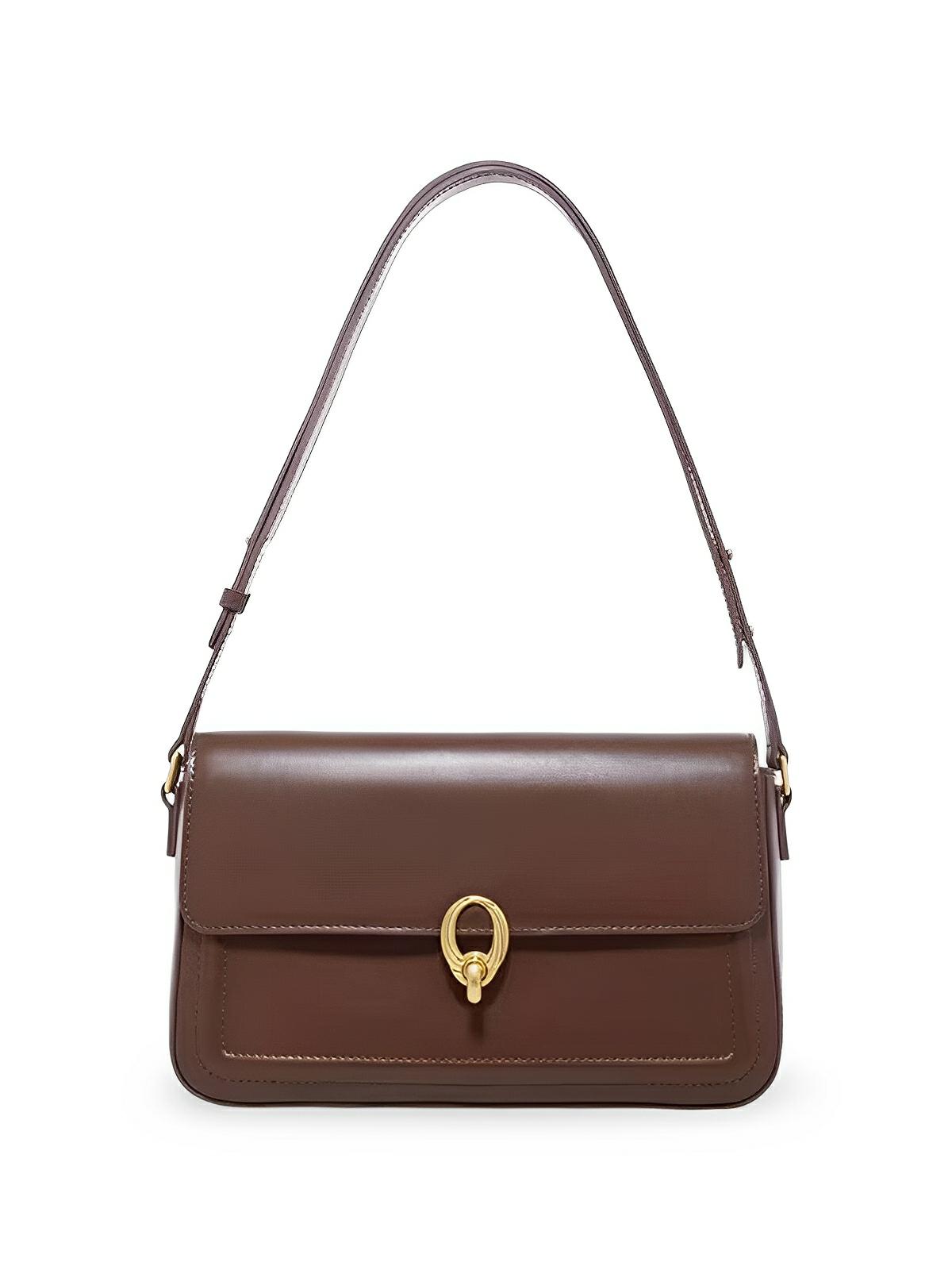 Sac à main en simili vegan, rabat élégant, design minimaliste, porté main ou épaule, format compact, modèle Cindy - Sac à main - Marron