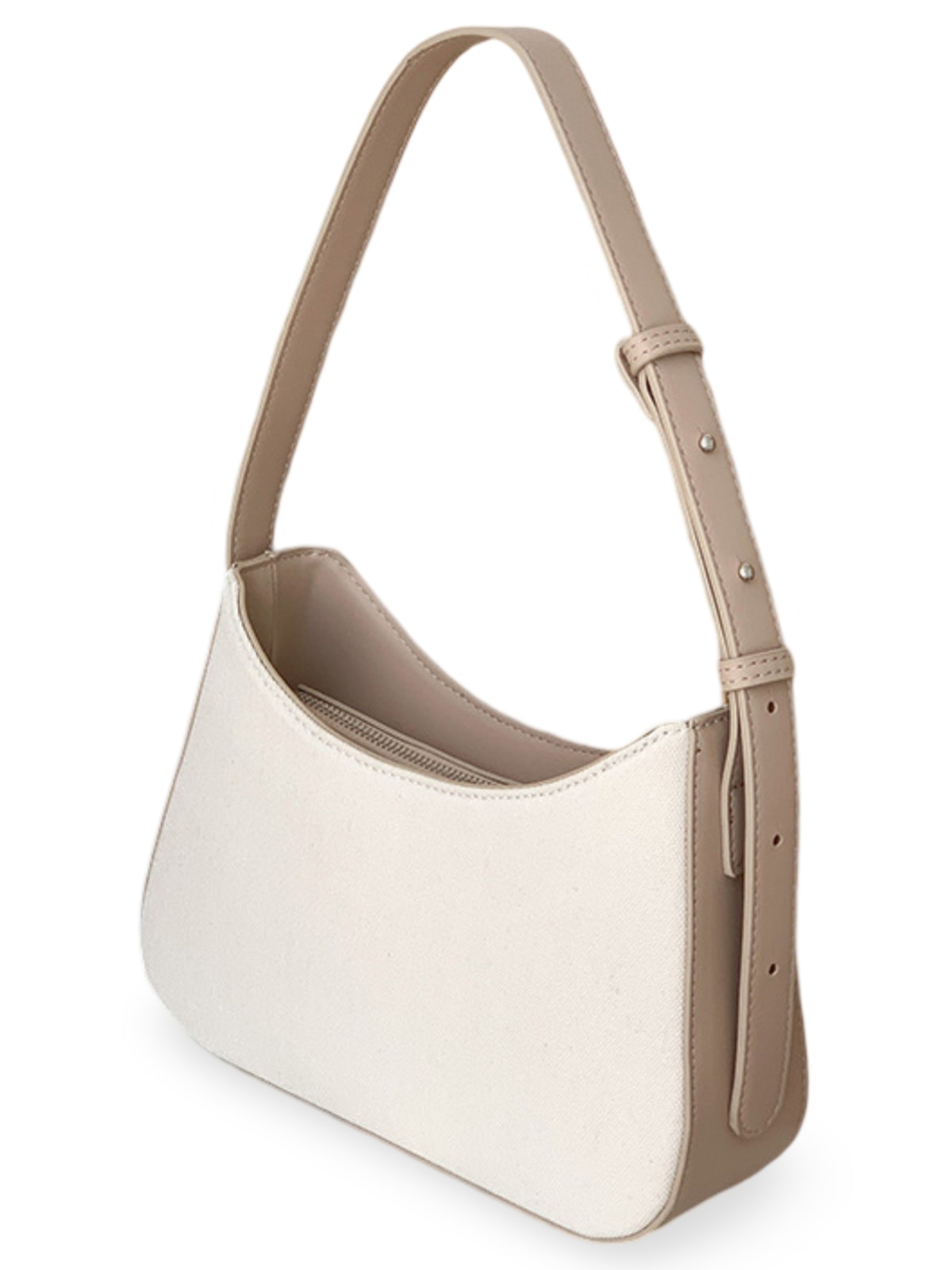 Sac à main épaule en toile, design minimaliste, bandoulière ajustable, fermeture zippée, modèle Clara - Sac à main - Beige