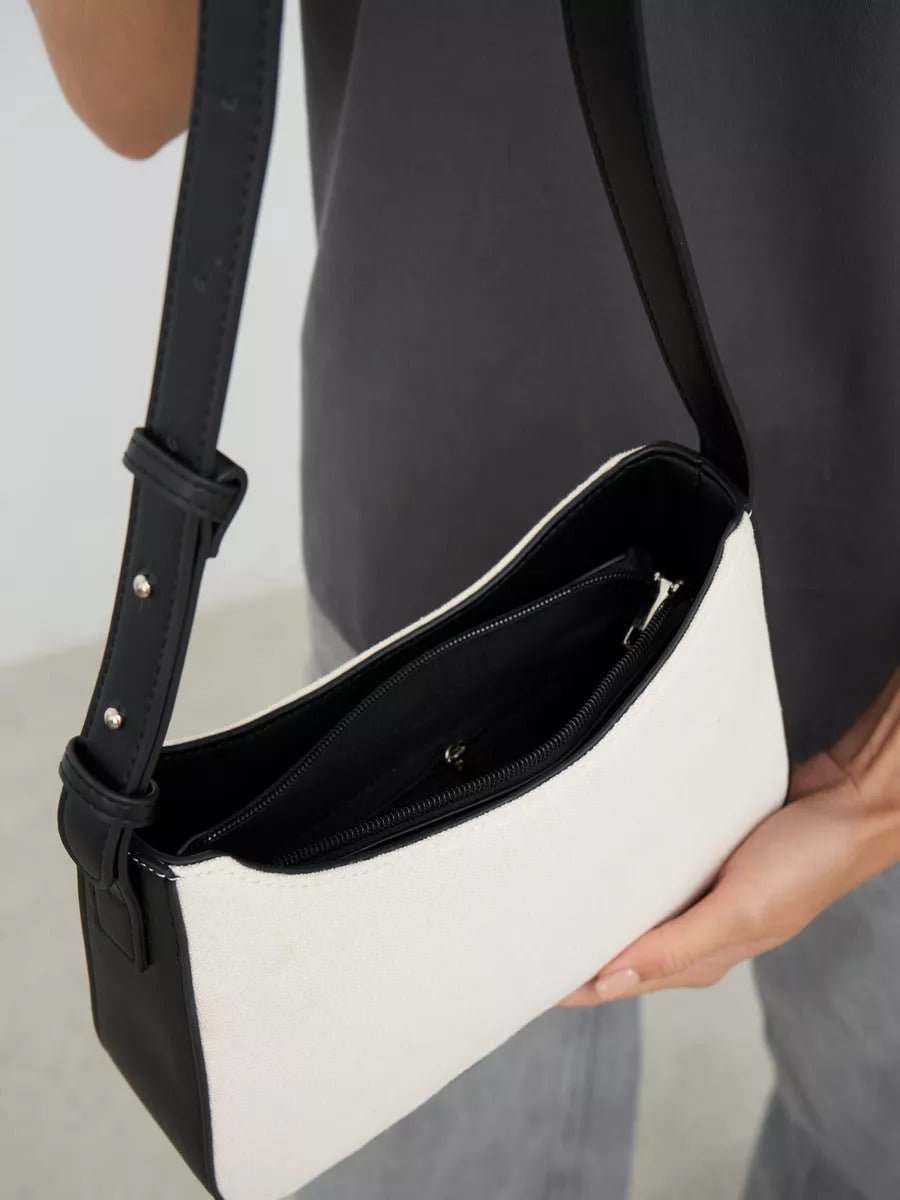 Sac à main épaule en toile, design minimaliste, bandoulière ajustable, fermeture zippée, modèle Clara - Sac à main - Noir