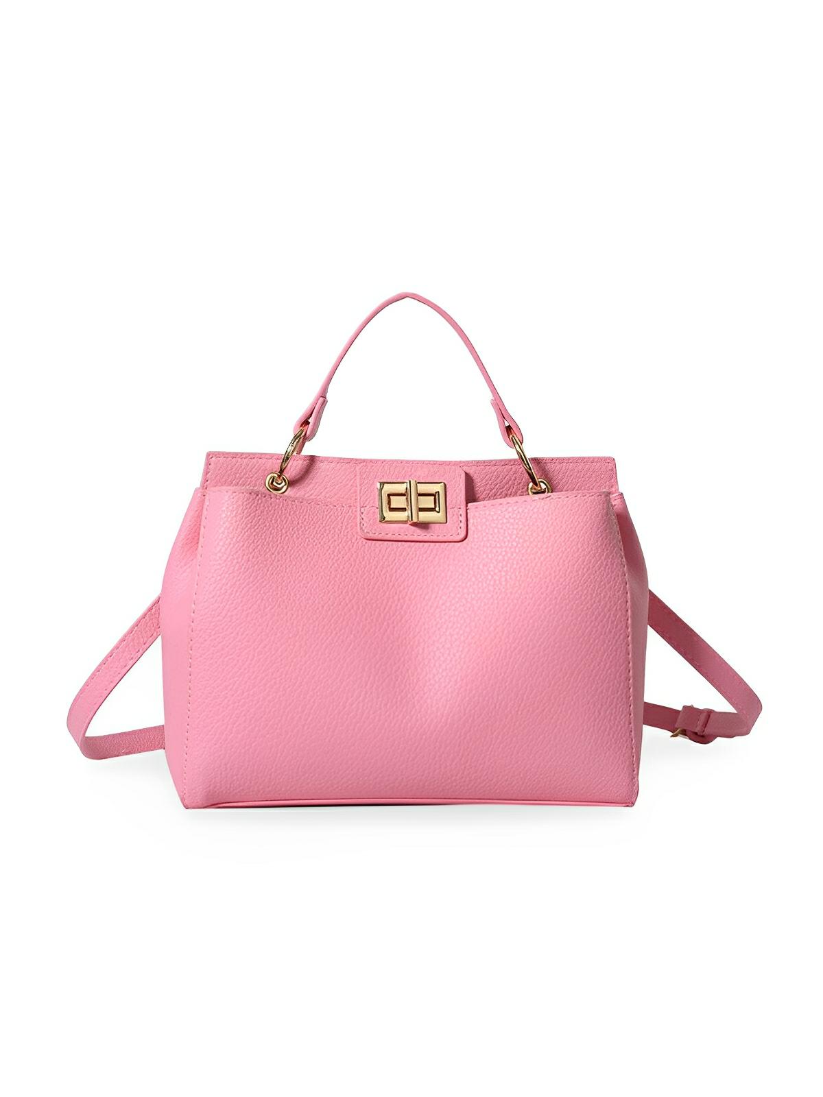 Sac à main femme, porté épaule et main, simili vegan, spacieux et raffiné, fermeture pivotante et zippée, modèle Henriette - Sac à main - Rose