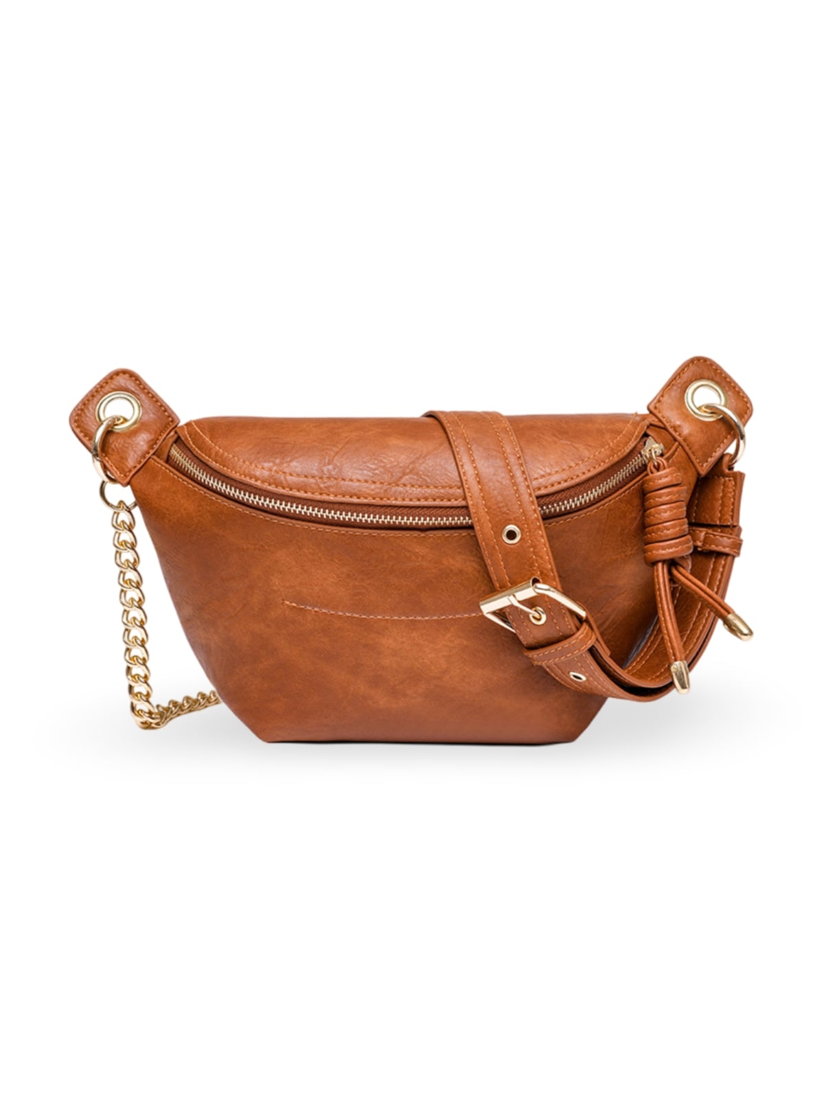 Sac banane femme rétro, simili vegan, bandoulière chaîne, compact et pratique, idéal pour le quotidien, modèle Tonyah - Sacoche - Marron