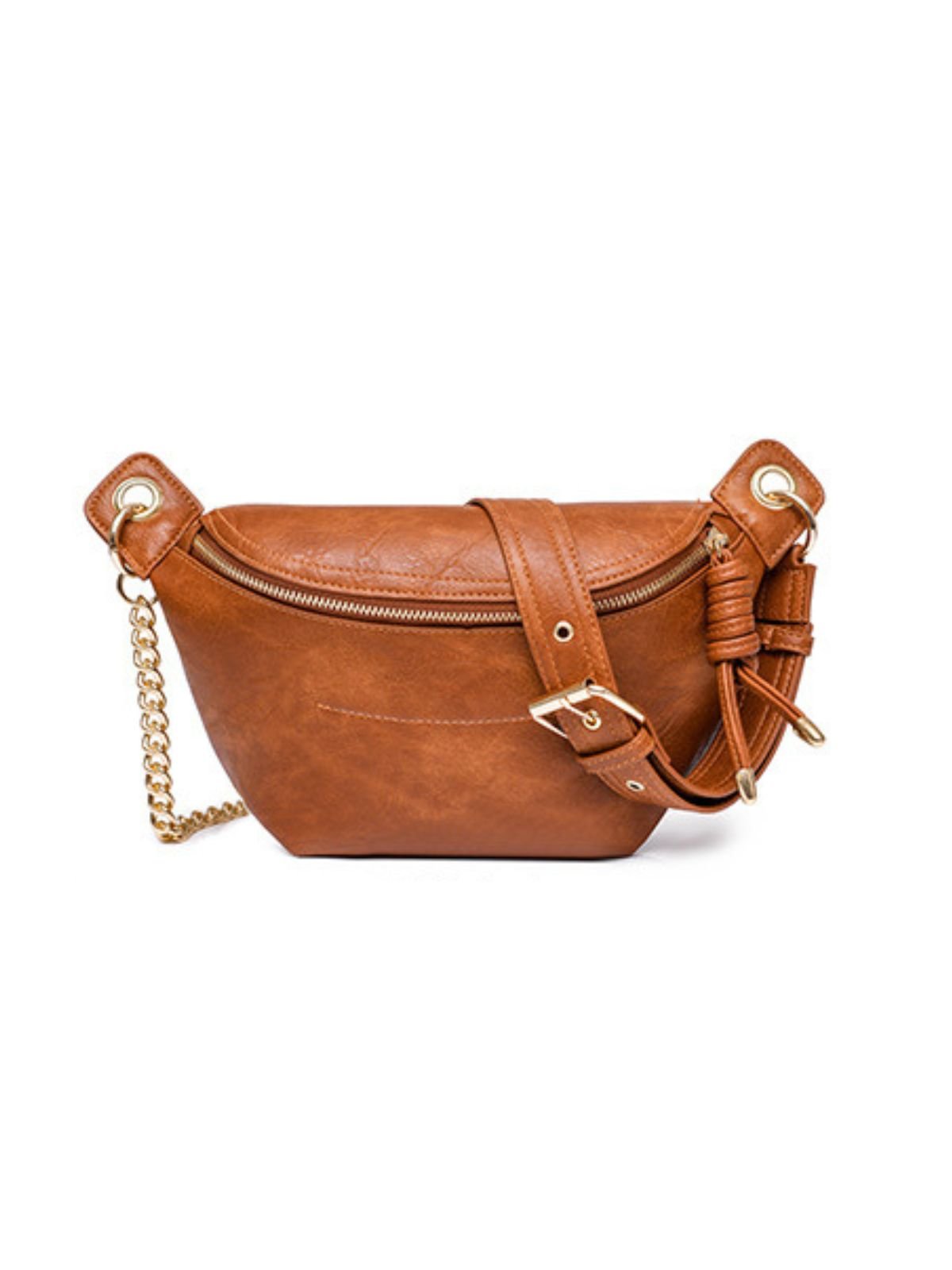 Sac banane femme rétro, simili vegan, bandoulière chaîne, compact et pratique, idéal pour le quotidien, modèle Tonyah - Sacoche - Marron