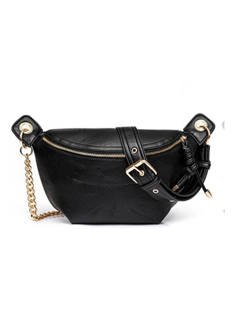 Sac banane femme rétro, simili vegan, bandoulière chaîne, compact et pratique, idéal pour le quotidien, modèle Tonyah - Sacoche - Noire