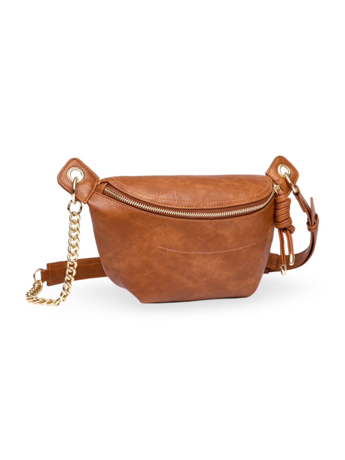 Sac banane femme rétro, simili vegan, bandoulière chaîne, compact et pratique, idéal pour le quotidien, modèle Tonyah - Sacoche - Marron