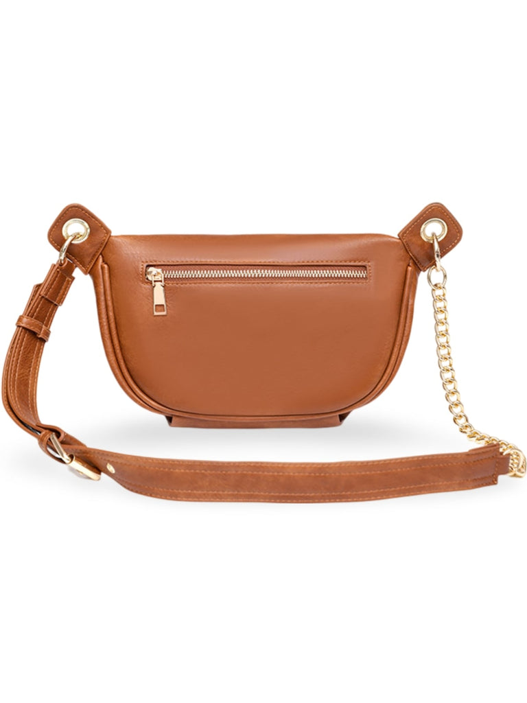 Sac banane femme rétro, simili vegan, bandoulière chaîne, compact et pratique, idéal pour le quotidien, modèle Tonyah - Sacoche - Marron