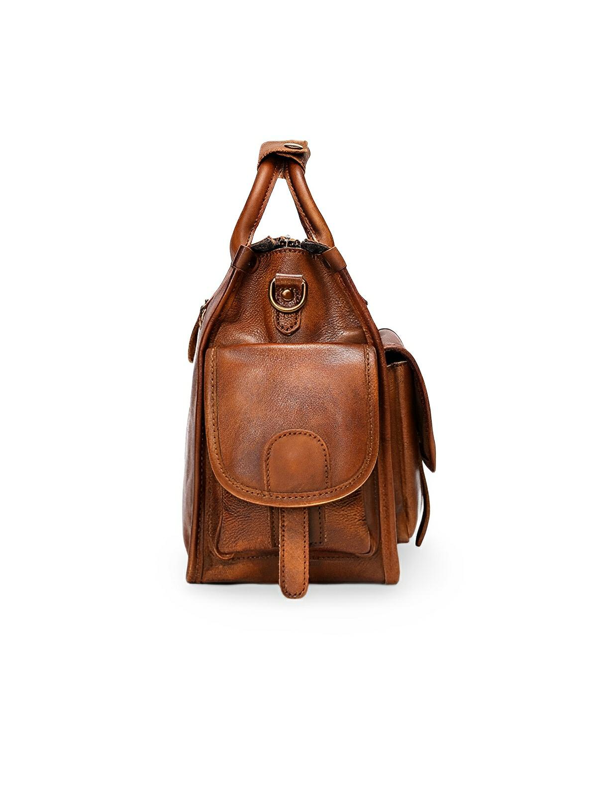 Sac bandoulière cuir, à inspiration postal vintage, modèle Tristan - Sac Bandoulière - Marron