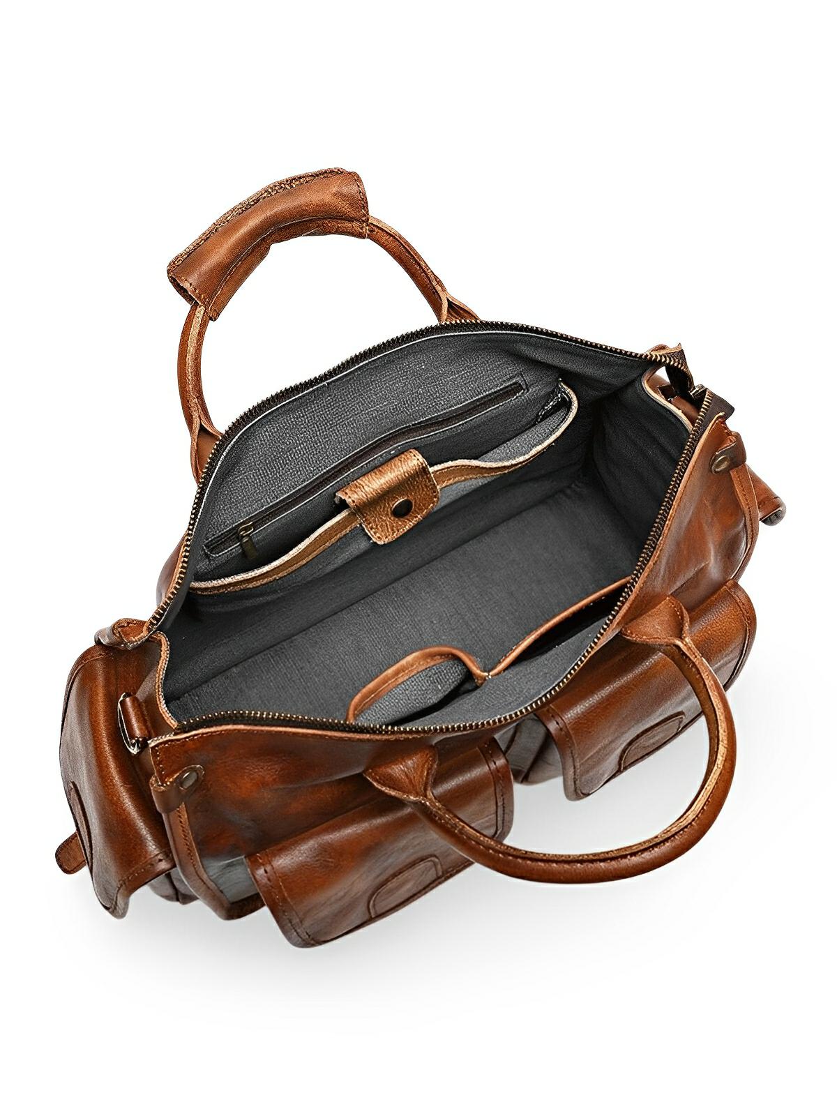 Sac bandoulière cuir, à inspiration postal vintage, modèle Tristan - Sac Bandoulière - Marron