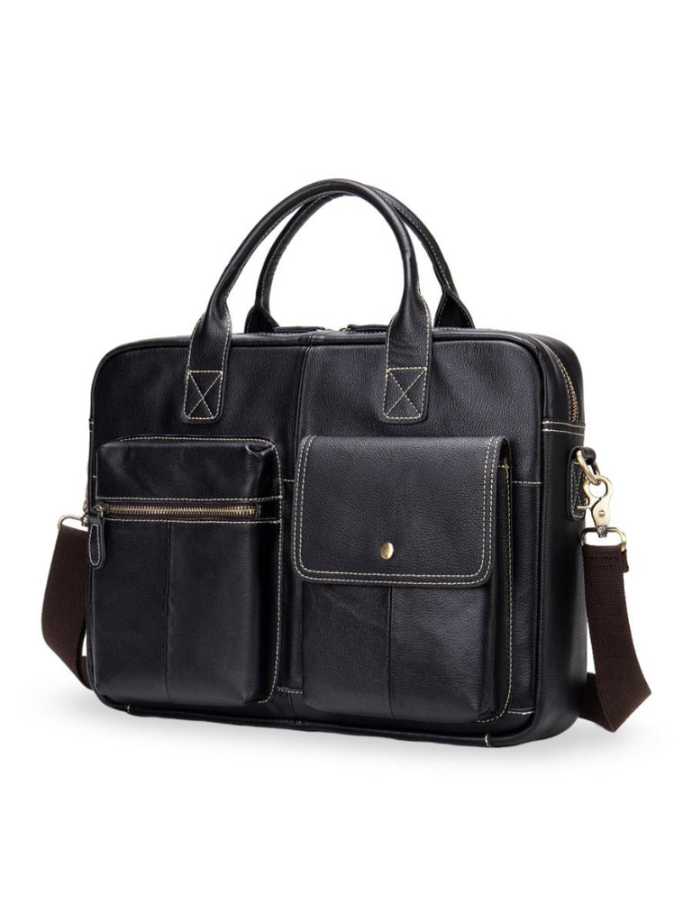 Sac bandoulière en cuir, à grande capacité et au style ancien, modèle Hadelin - Sac Bandoulière - Noir