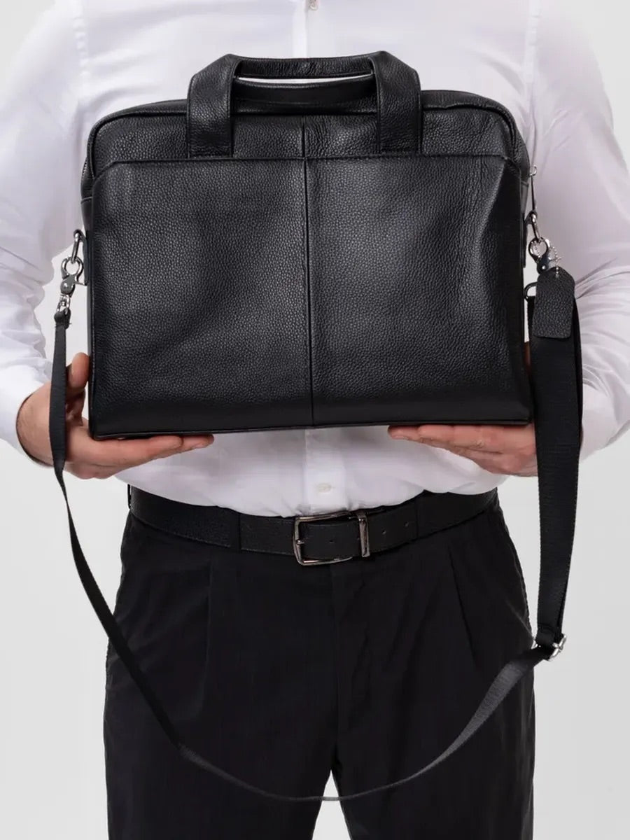 Sac bandoulière en cuir, pour homme, format A4, multi - poches, modèle Fadri - Sac Bandoulière - Noir