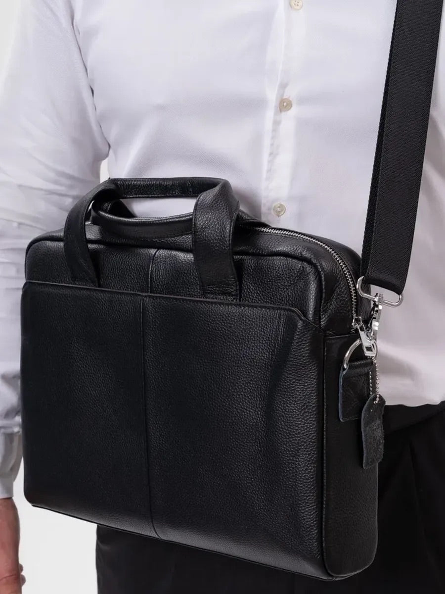 Sac bandoulière en cuir, pour homme, format A4, multi - poches, modèle Fadri - Sac Bandoulière - Noir