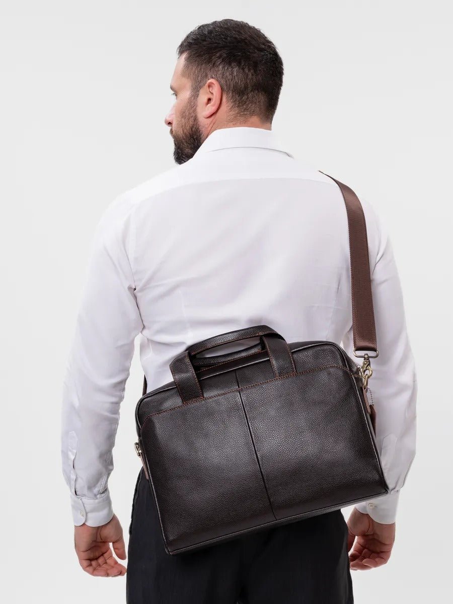 Sac bandoulière en cuir, pour homme, format A4, multi - poches, modèle Fadri - Sac Bandoulière - Noir