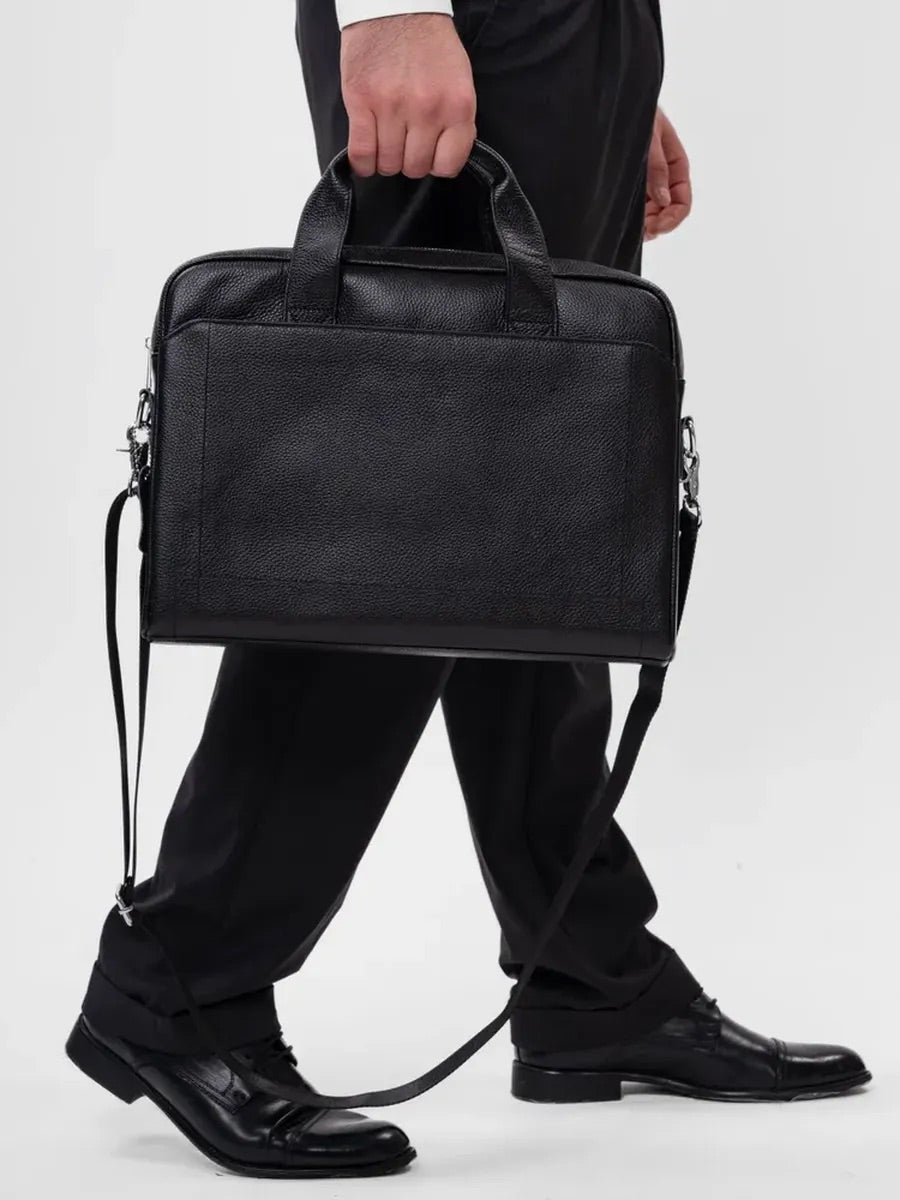 Sac bandoulière en cuir, pour homme, format A4, multi - poches, modèle Fadri - Sac Bandoulière - Noir