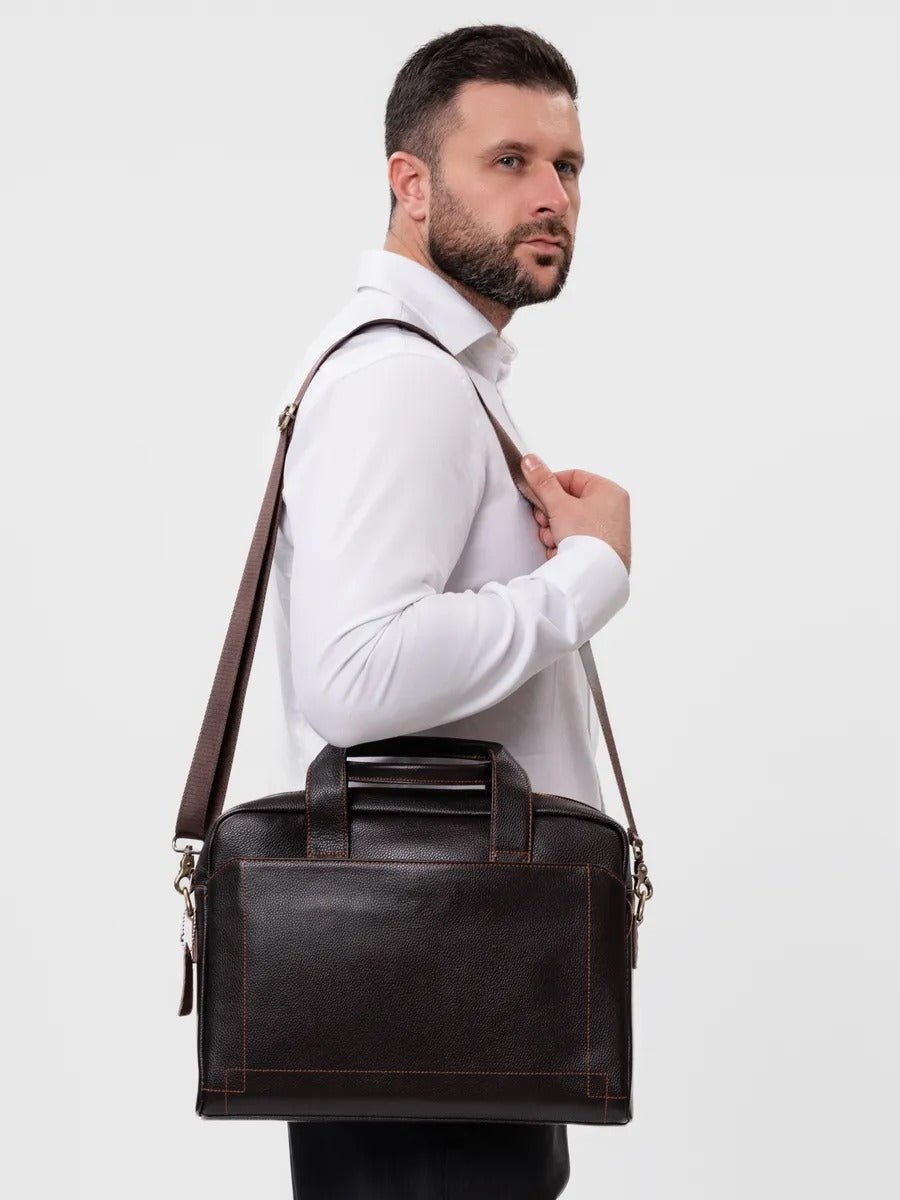 Sac bandoulière en cuir, pour homme, format A4, multi - poches, modèle Fadri - Sac Bandoulière - Noir