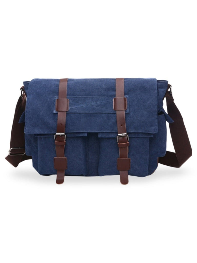 Sac bandoulière en toile et simili vegan, réglable, à usage quotidien, modèle Pascalin - Sac Bandoulière - Bleu