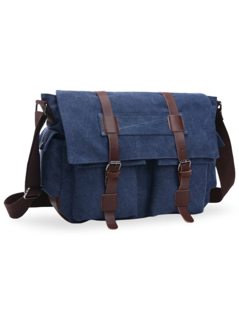 Sac bandoulière en toile et simili vegan, réglable, à usage quotidien, modèle Pascalin - Sac Bandoulière - Bleu