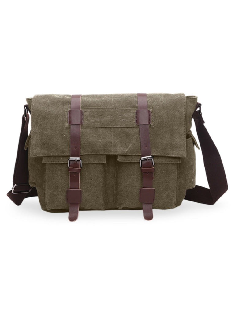 Sac bandoulière en toile et simili vegan, réglable, à usage quotidien, modèle Pascalin - Sac Bandoulière - Kaki