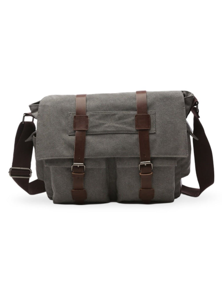 Sac bandoulière en toile et simili vegan, réglable, à usage quotidien, modèle Pascalin - Sac Bandoulière - Gris