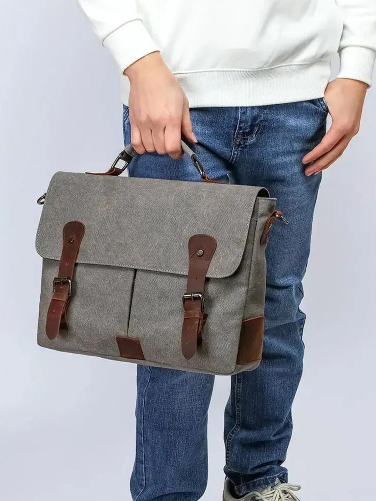 Sac bandoulière en toile, sacoche pour ordinateur 13 pouces, sac messager vintage homme, modèle Justin - Sac Bandoulière - Gris