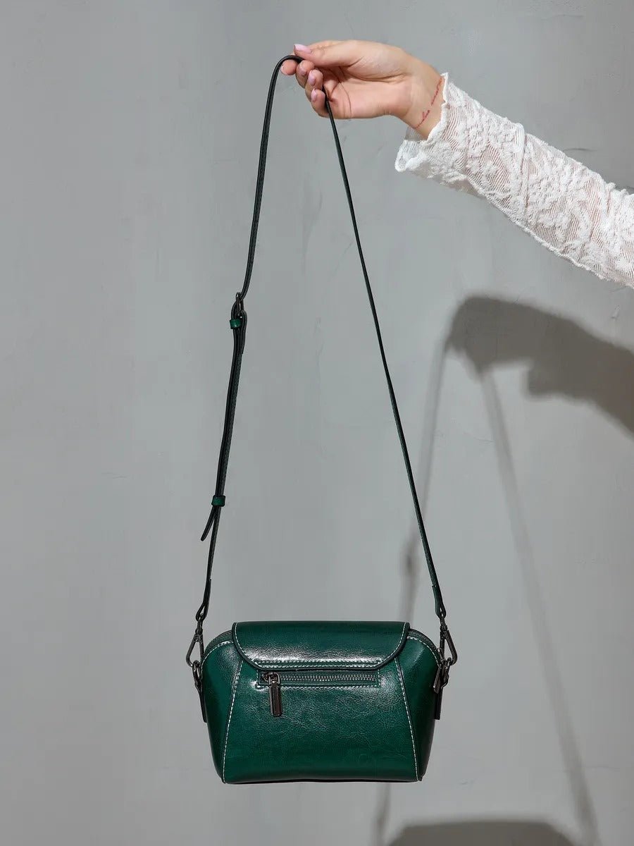 Sac bandoulière femme cuir, petit sac rigide, format rectangulaire, compartiments multiples, modèle Azeline - Sac à main - Vert