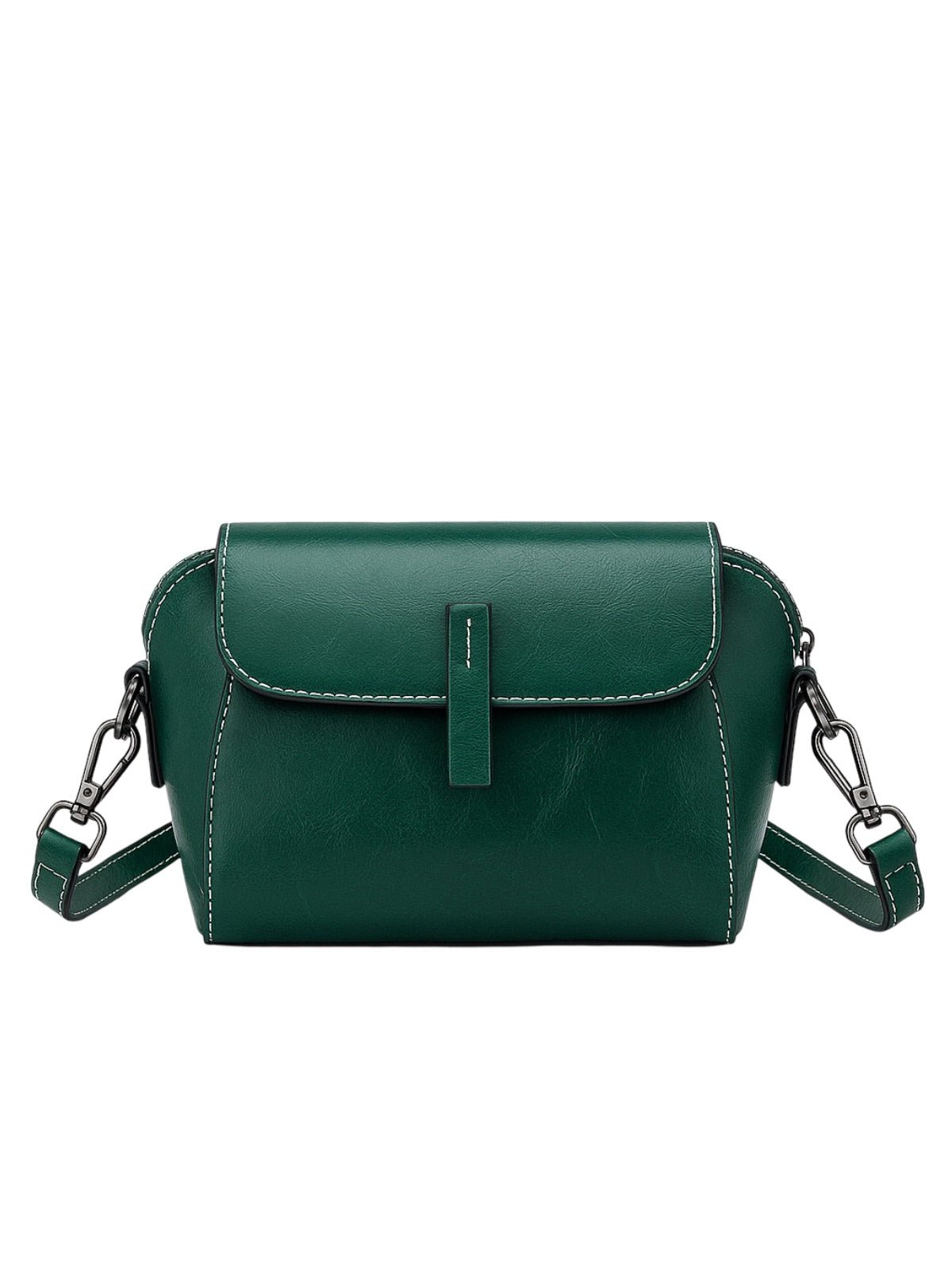 Sac bandoulière femme cuir, petit sac rigide, format rectangulaire, compartiments multiples, modèle Azeline - Sac à main - Vert
