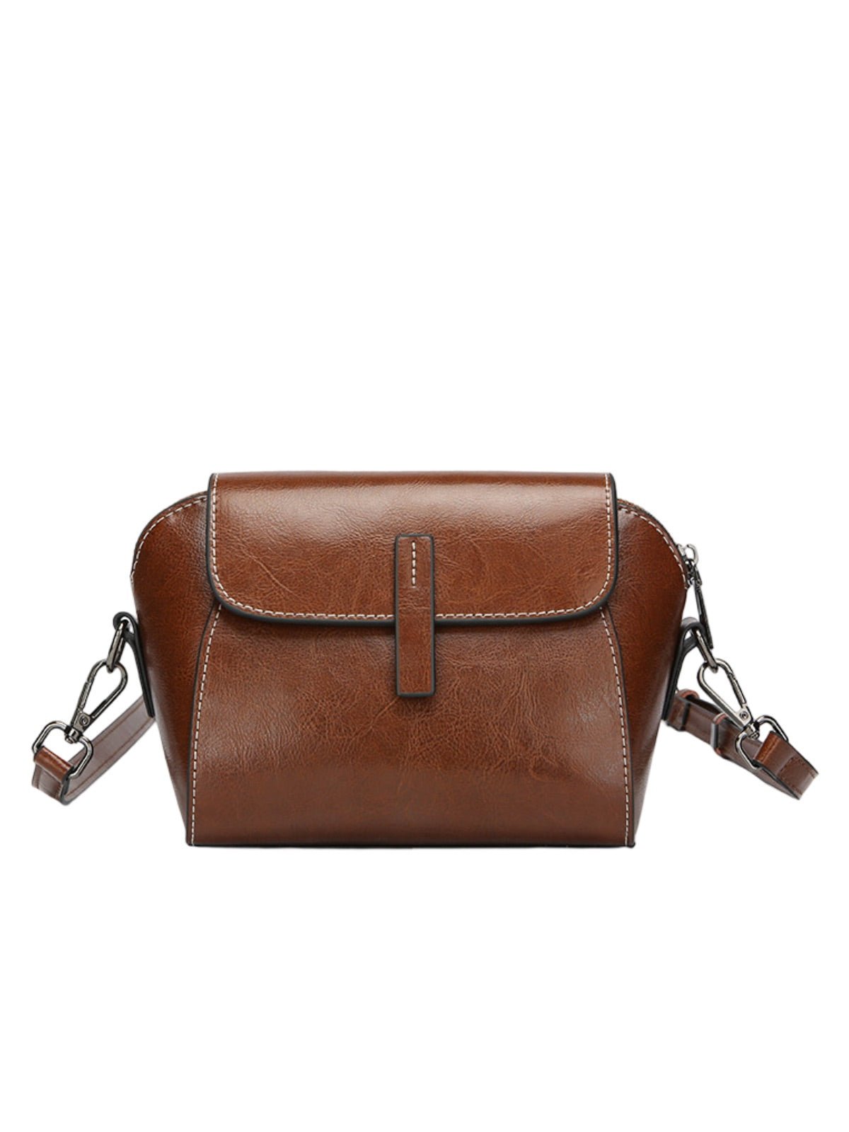 Sac bandoulière femme cuir, petit sac rigide, format rectangulaire, compartiments multiples, modèle Azeline - Sac à main - Marron