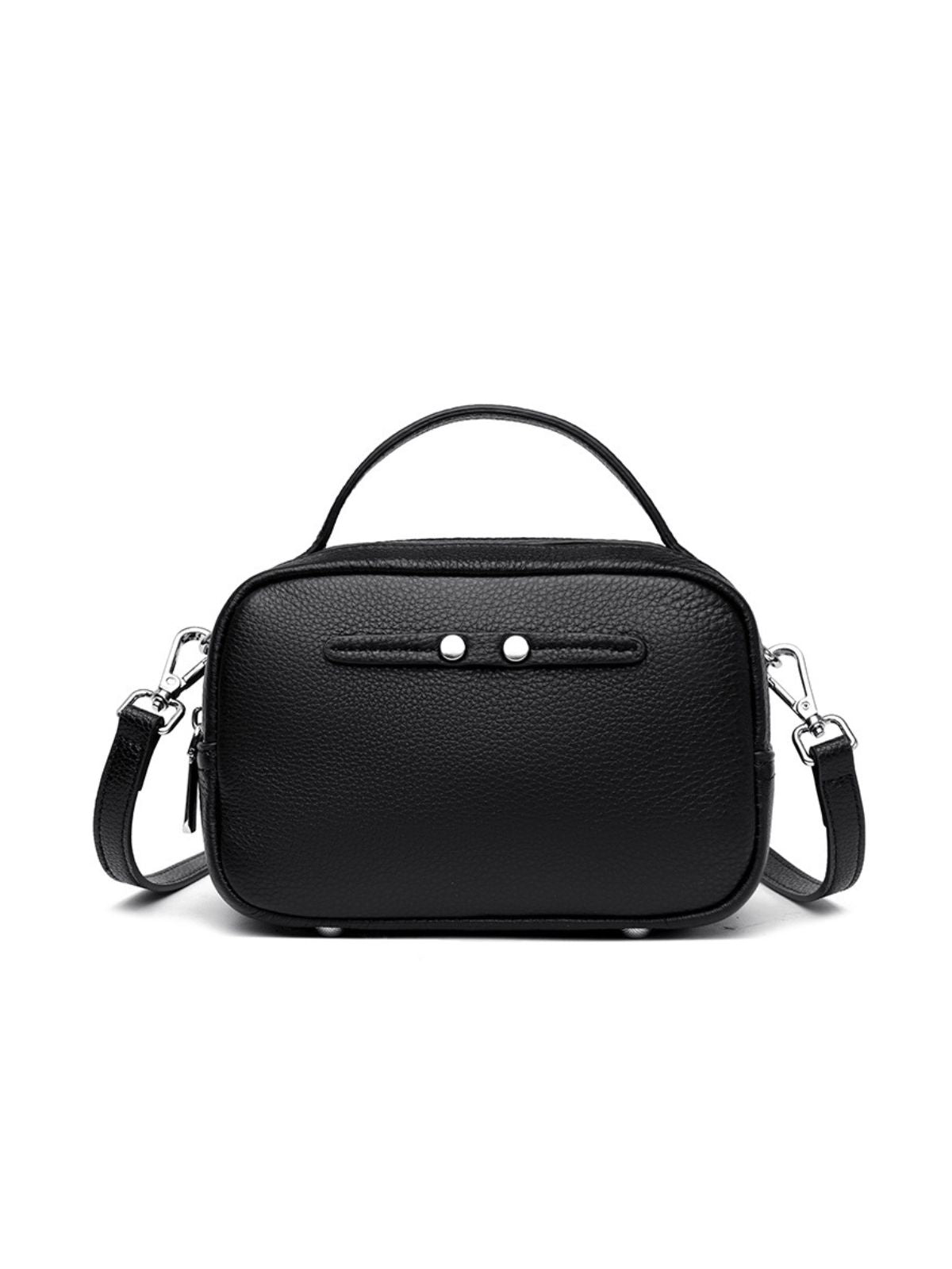 Sac bandoulière femme, en simili vegan véritable, format compact, design structuré, modèle Claudia - Sac Bandoulière - Noir