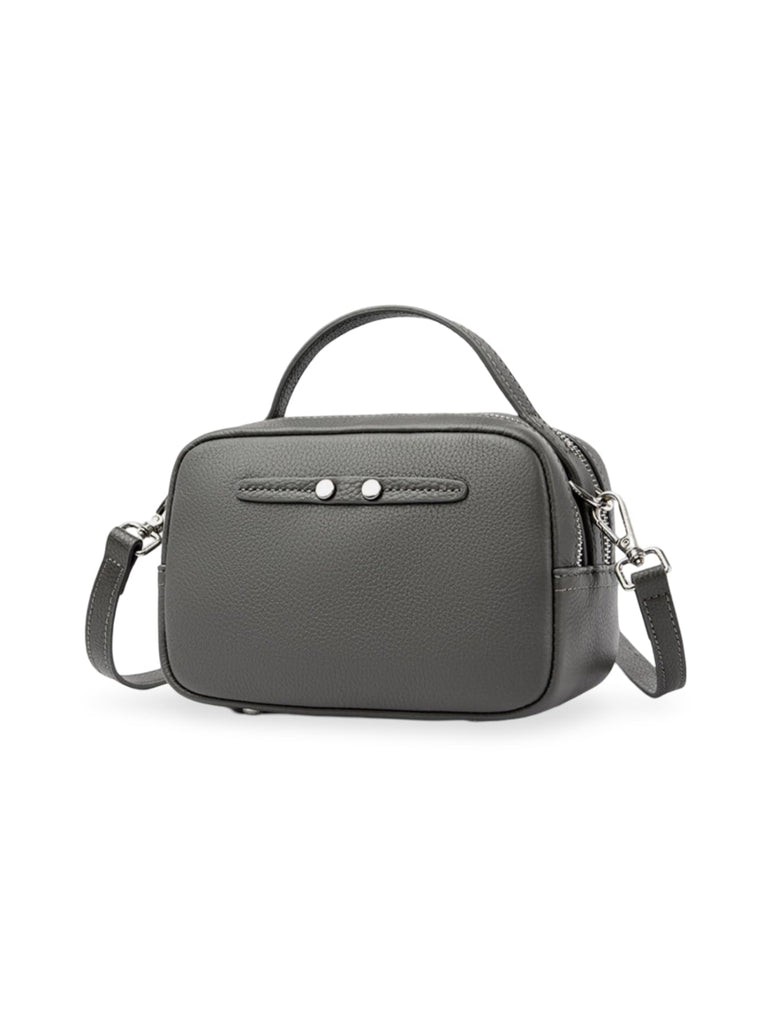 Sac bandoulière femme, en simili vegan véritable, format compact, design structuré, modèle Claudia - Sac Bandoulière - Gris