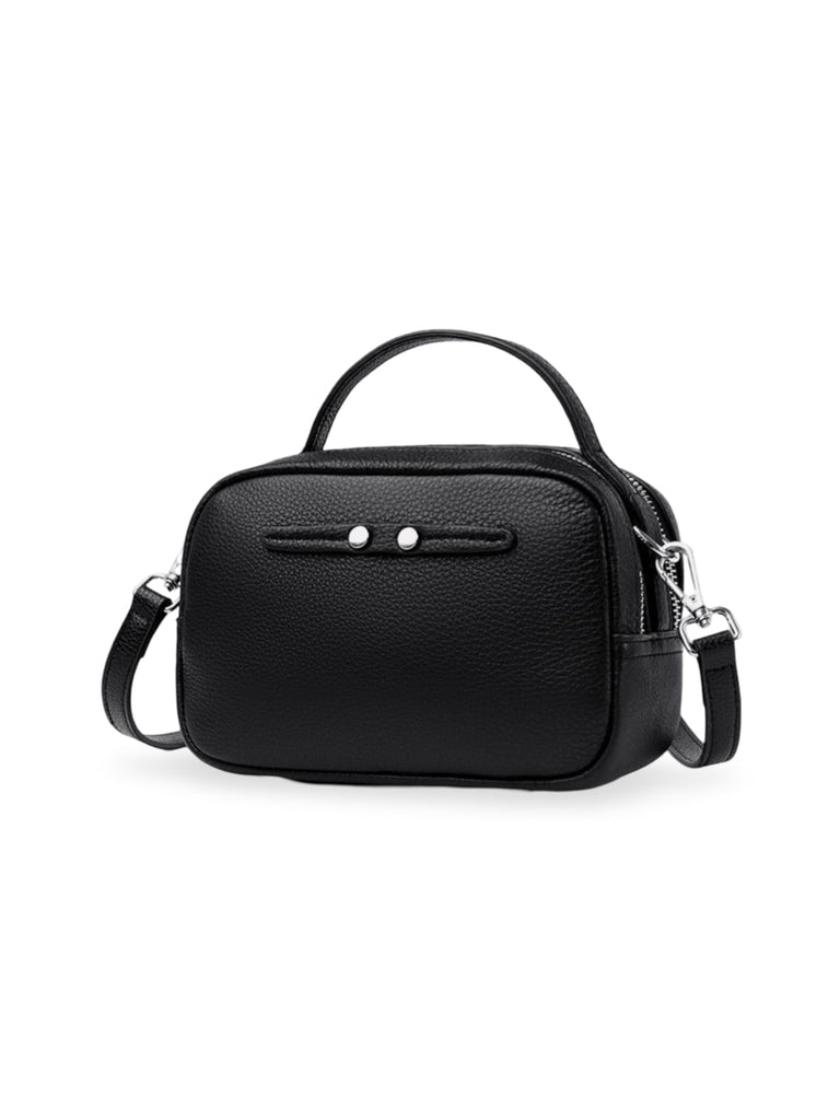 Sac bandoulière femme, en simili vegan véritable, format compact, design structuré, modèle Claudia - Sac Bandoulière - Noir