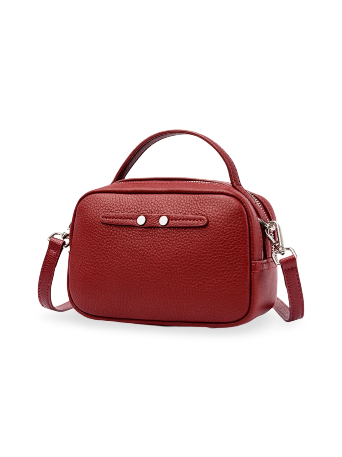 Sac bandoulière femme, en simili vegan véritable, format compact, design structuré, modèle Claudia - Sac Bandoulière - Rouge