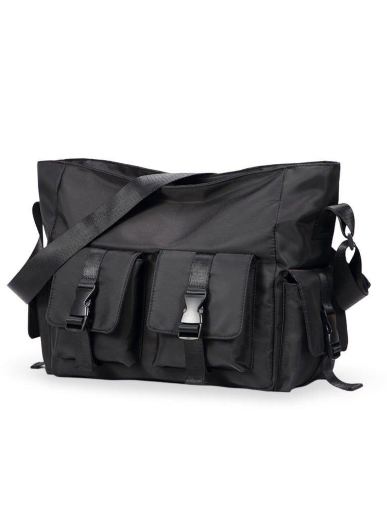 Sac bandoulière homme femme, grande capacité, poches multiples, tissu résistant, design urbain, modèle Virgil - Sacoche - Noir