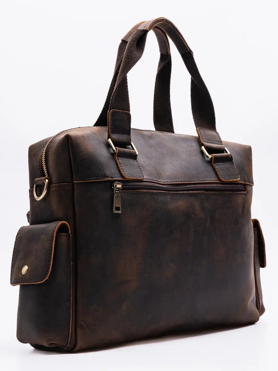 Sac bandoulière pour homme, en cuir véritable à grande capacité, style vintage, modèle Pélage - Sac Bandoulière - Café