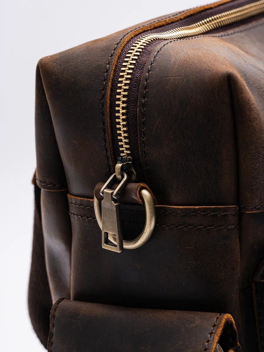 Sac bandoulière pour homme, en cuir véritable à grande capacité, style vintage, modèle Pélage - Sac Bandoulière - Café