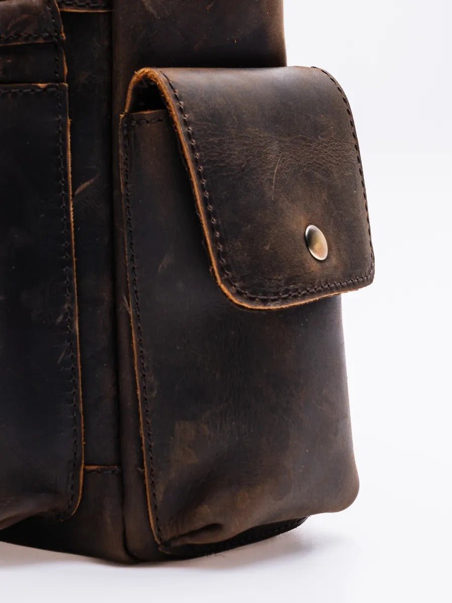 Sac bandoulière pour homme, en cuir véritable à grande capacité, style vintage, modèle Pélage - Sac Bandoulière - Café