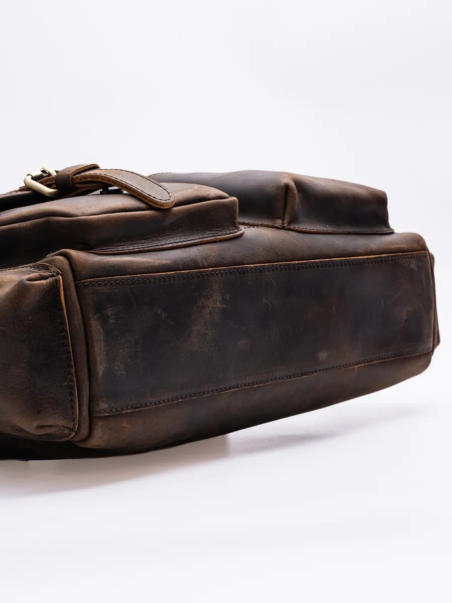 Sac bandoulière pour homme, en cuir véritable à grande capacité, style vintage, modèle Pélage - Sac Bandoulière - Café