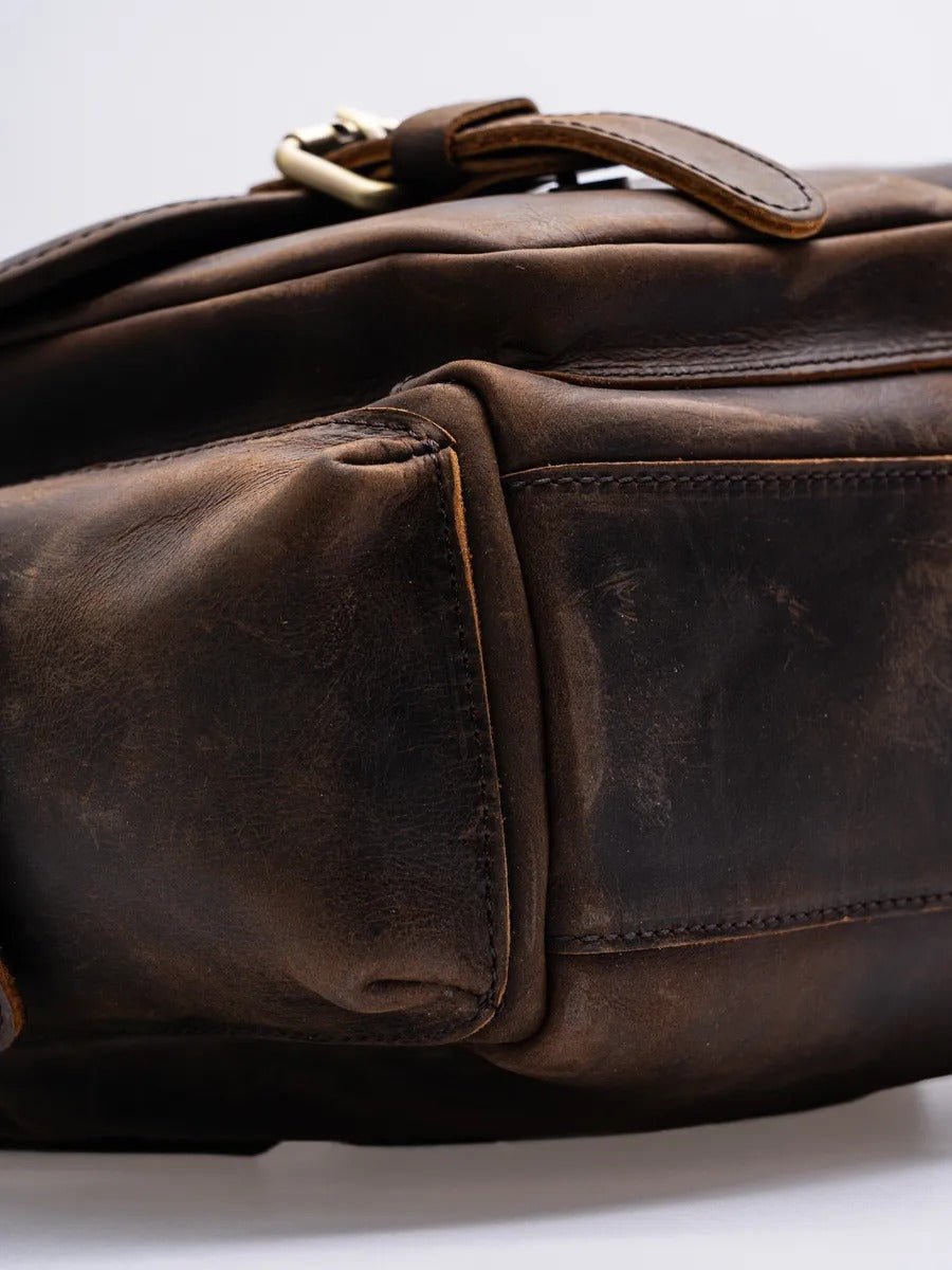 Sac bandoulière pour homme, en cuir véritable à grande capacité, style vintage, modèle Pélage - Sac Bandoulière - Café