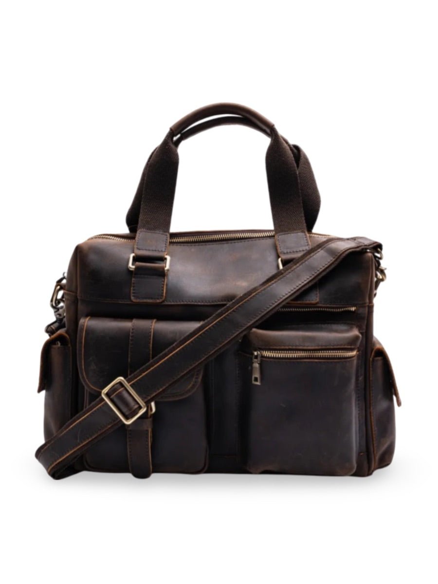 Sac bandoulière pour homme, en cuir véritable à grande capacité, style vintage, modèle Pélage - Sac Bandoulière - Café