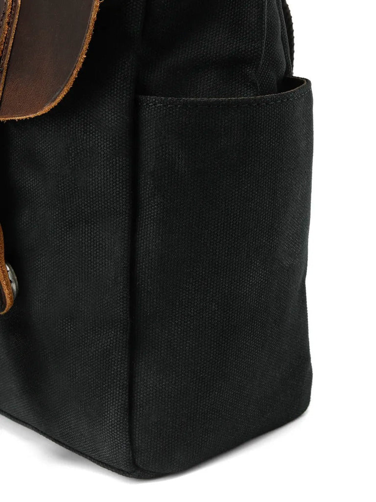 Sac bandoulière rétro, en toile cirée et cuir véritable, multi - usages, modèle Savinien - Sac Bandoulière - Noir