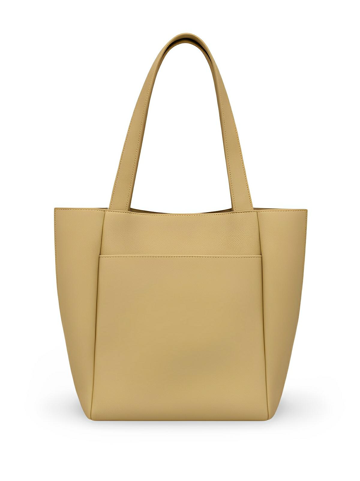 Sac cabas femme, grande capacité, simili vegan souple, porté épaule ou bandoulière, fermeture zippée, modèle Elisabette - Sac à main - Beige
