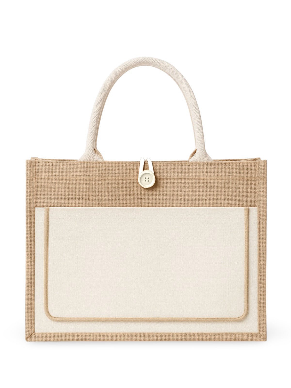 Sac de plage cabas en toile de jute, grand format, fermeture bouton, anses longues, sac à main extérieur, tote - bags vacances, modèle Maya - Sac de plage - Blanc