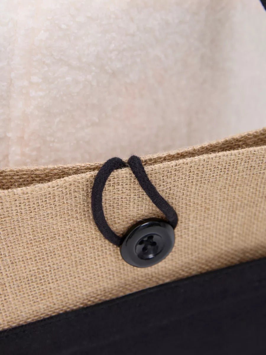 Sac de plage cabas en toile de jute, grand format, fermeture bouton, anses longues, sac à main extérieur, tote - bags vacances, modèle Maya - Sac de plage - Noir