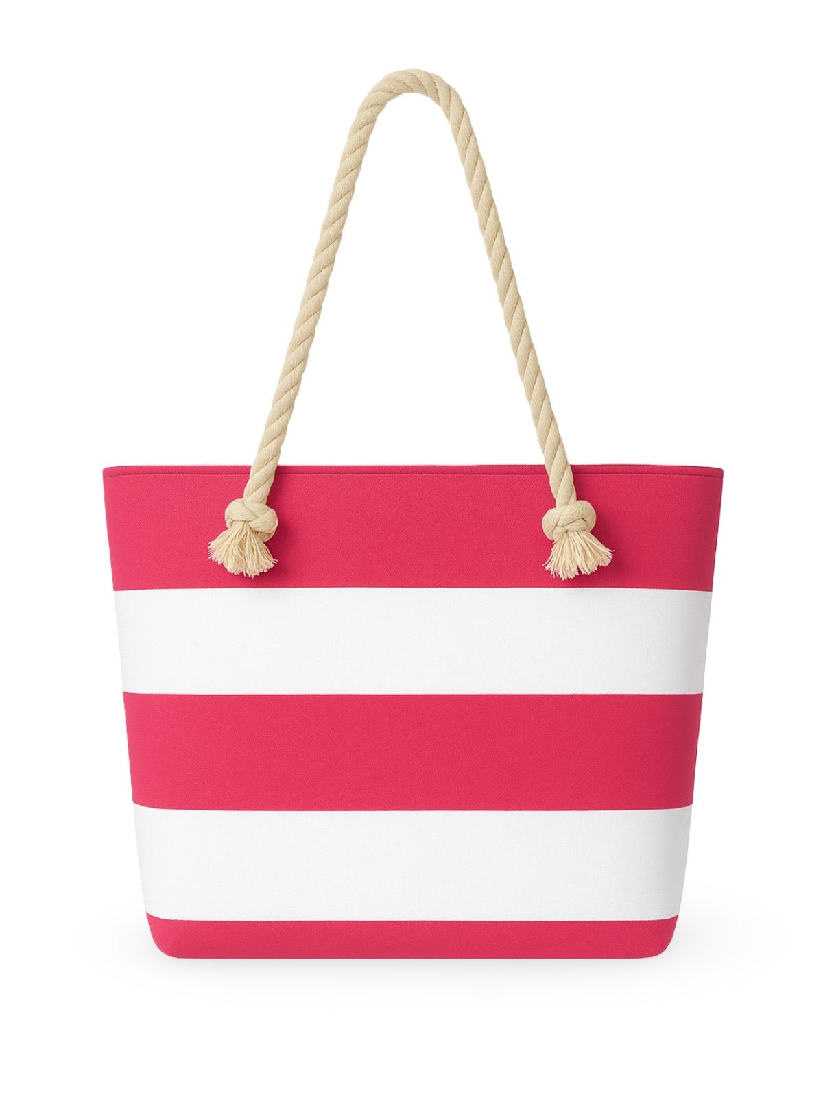 Sac de plage cabas rayé toile coton, anse en corde épaisse, grand sac épaule femme, sac d’été léger, motif rayures marines, modèle Kayline - Sac de plage - Rose