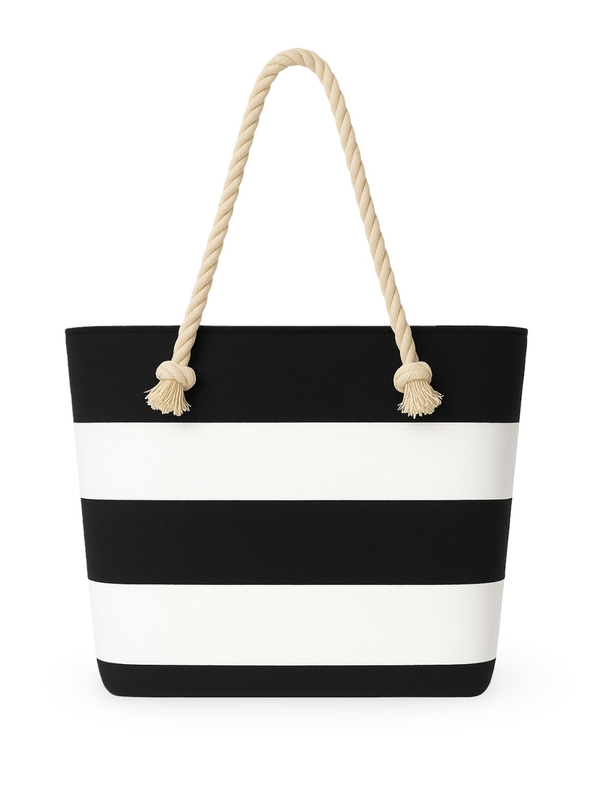 Sac de plage cabas rayé toile coton, anse en corde épaisse, grand sac épaule femme, sac d’été léger, motif rayures marines, modèle Kayline - Sac de plage - Noir