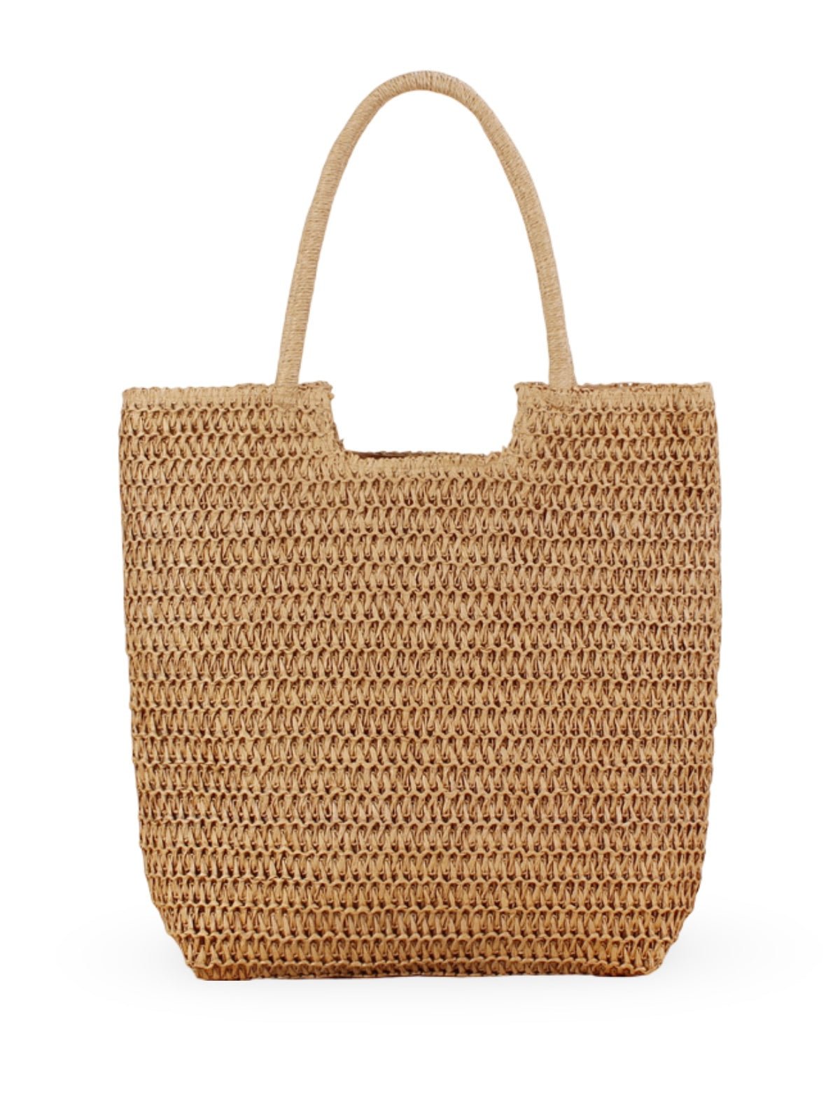 Sac de plage en raphia, grand format, léger, vacances à la mer, porté épaule, style tote bag à paille, modèle Alexia - Sac de plage - Camel