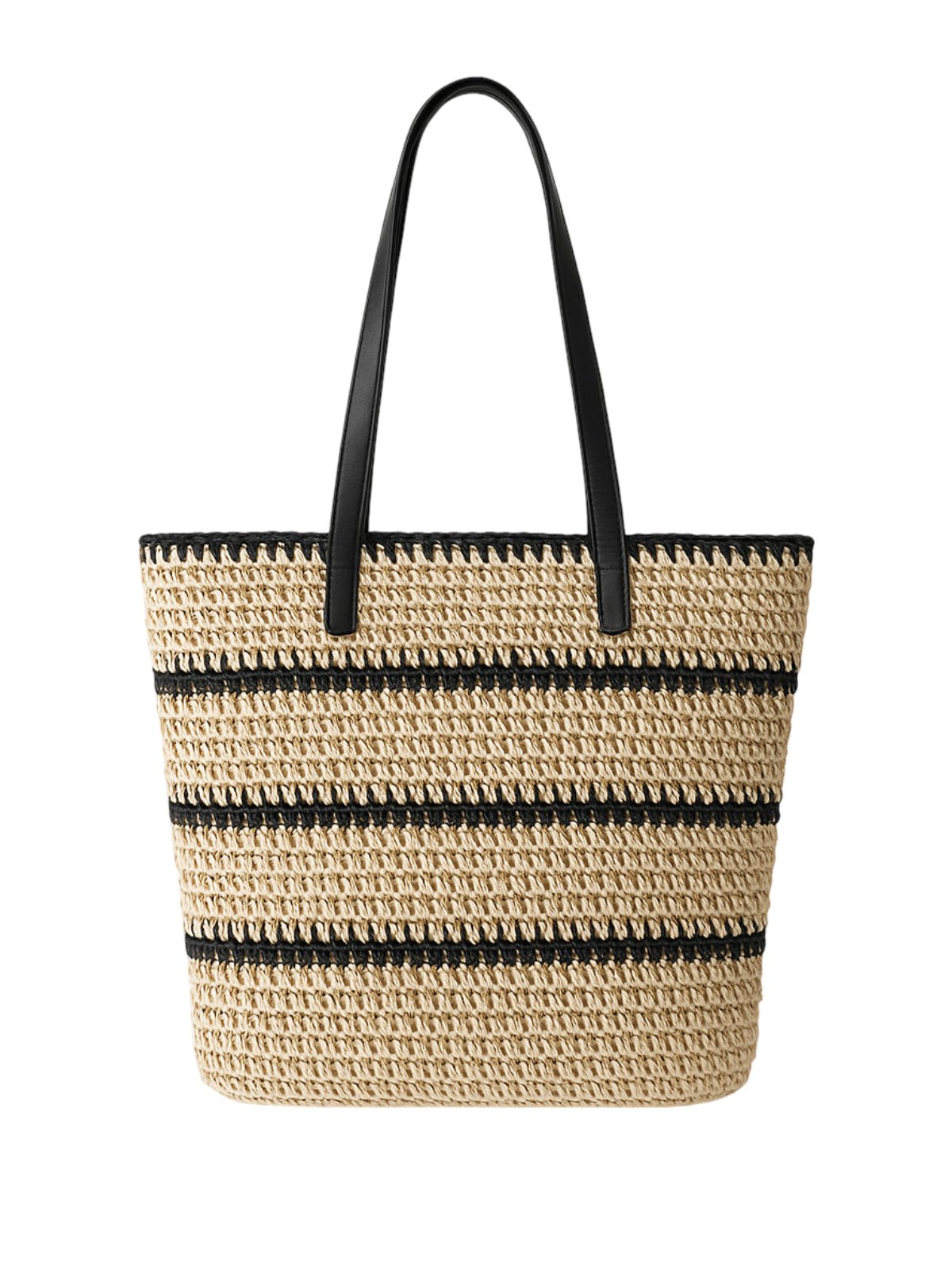Sac de plage en raphia, tote bag d'été, tissé rayé, grand sac à main, idéal vacances et mer, modèle Léa - Sac de plage - Beige