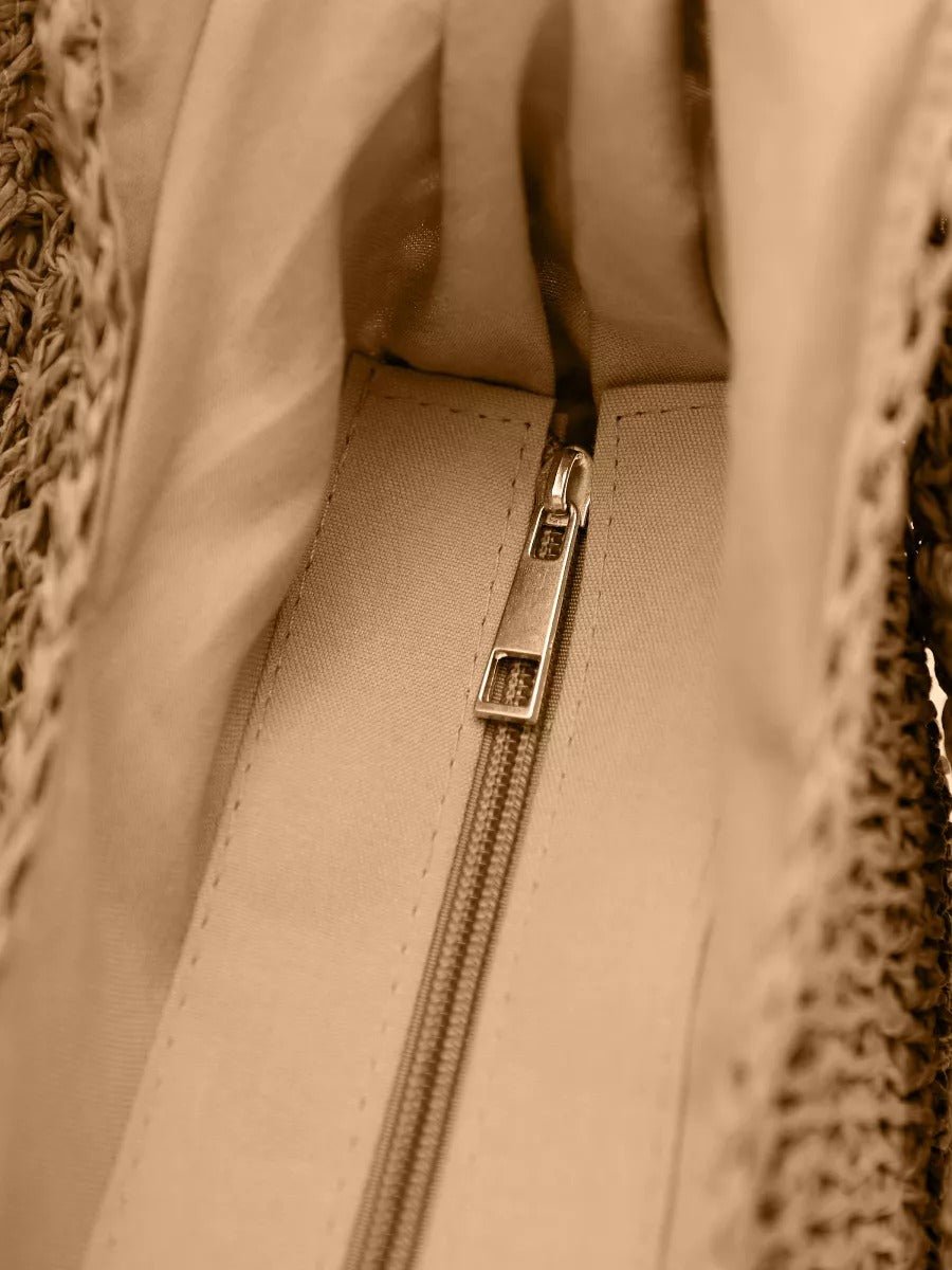 Sac de plage en raphia tressé, grand format, plage ou ville, style naturel, doublure polyester, style tote - bag, modèle Fabia - Sac de plage - Camel
