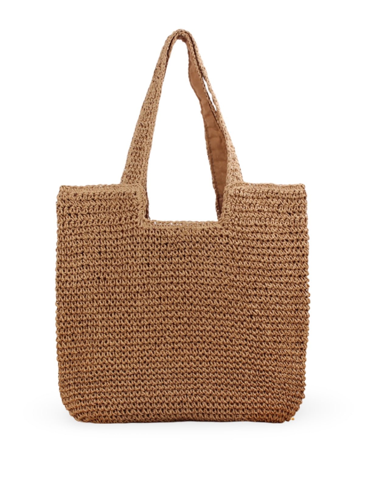 Sac de plage en raphia tressé, grand format, plage ou ville, style naturel, doublure polyester, style tote - bag, modèle Fabia - Sac de plage - Camel