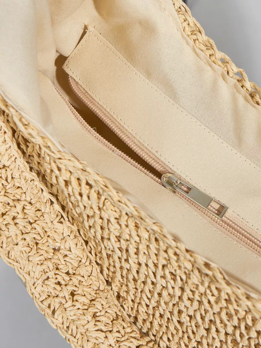 Sac de plage en raphia tressé, grand format, plage ou ville, style naturel, doublure polyester, style tote - bag, modèle Fabia - Sac de plage - Beige