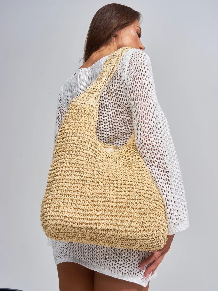 Sac de plage en raphia tressé, grand format, plage ou ville, style naturel, doublure polyester, style tote - bag, modèle Fabia - Sac de plage - Beige