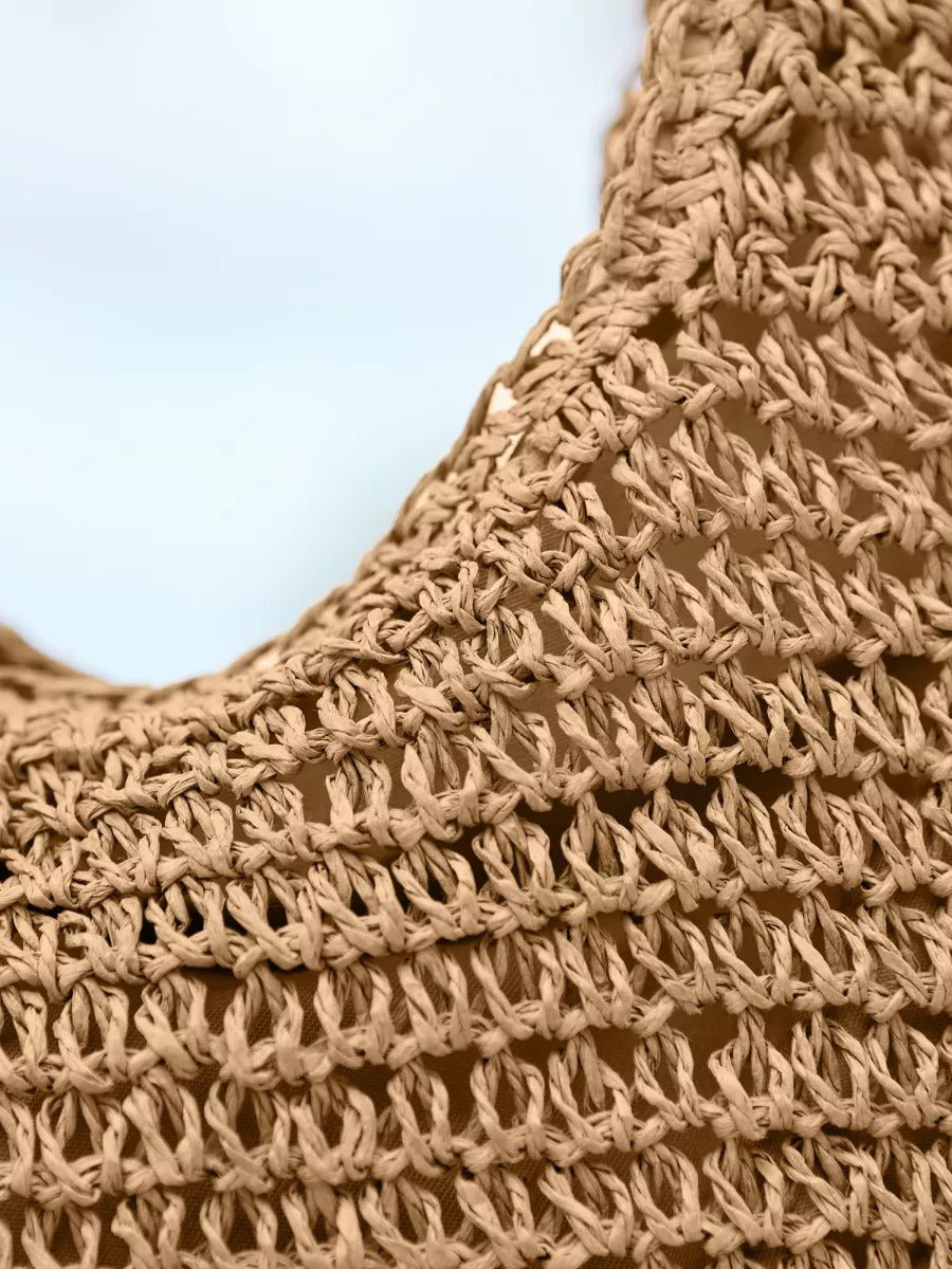 Sac de plage en raphia tressé, grand format, plage ou ville, style naturel, doublure polyester, style tote - bag, modèle Fabia - Sac de plage - Camel
