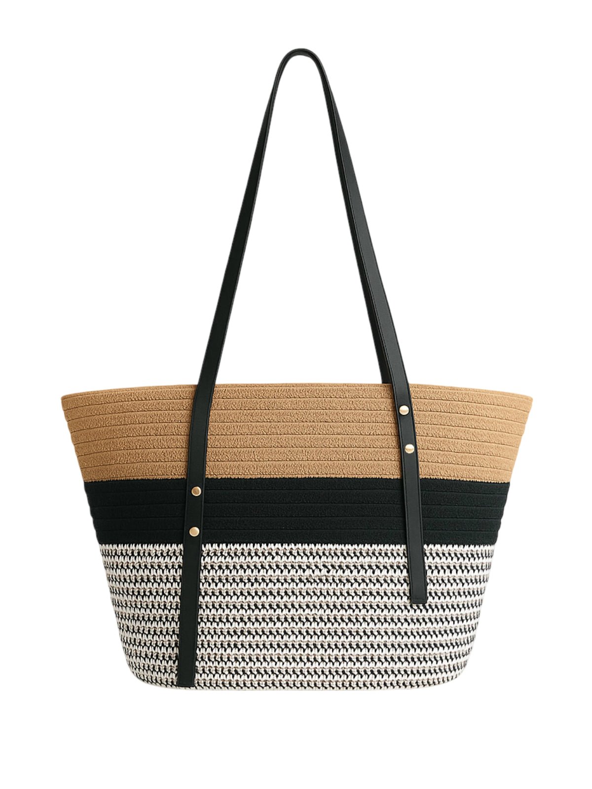 Sac de plage pour femme, en coton tressé, grand sac été, motif à rayure, grand espace, modèle Julianne - Sac de plage - Tricolore